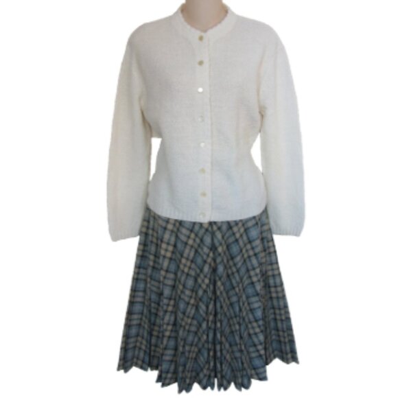 Vintage Dresses & Skirts - Vintage Japanese Changing Scene Plaid Tartan Pleated Wool Skirt